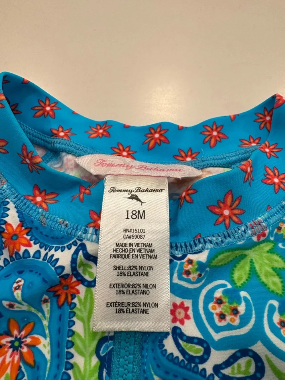 18-Mo Tommy Bahama Paisley Long-Sleeve Turquoise Rash Guard One Piece Swimwuit